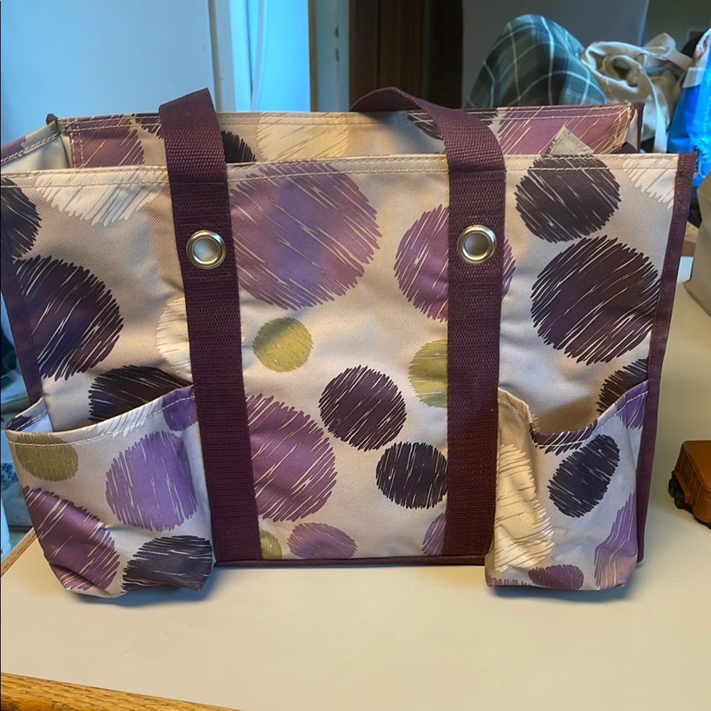 Thirty-One Purple and Cream Canvas Tote